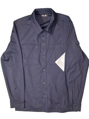 Rhone True Navy Blue Button Front Pocket Ponte Utility Shacket Work Shirt Jacket